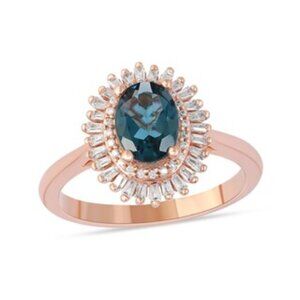 Oval London Blue Topaz and Diamond Double Frame Ring in 10K Rose Gold - SIZE 9